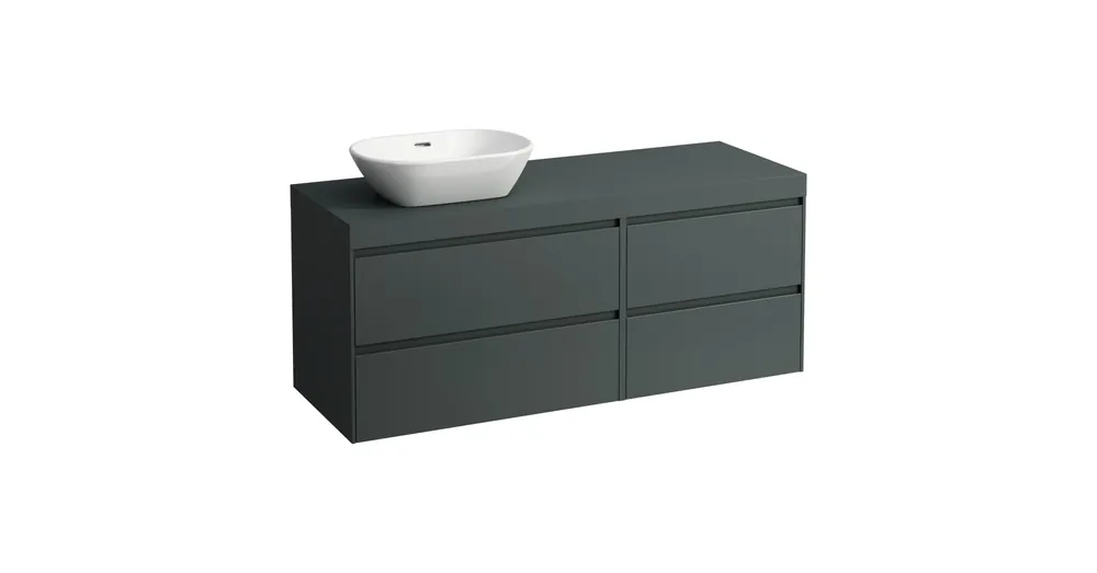 Szuper ajánlat LAUFEN LANI Moduláris alsószekrény, 140 cm, 4 fiókkal, bal oldalon 80 cm-es 2 fiókos elemmel, jobb oldalon 60 cm-es 2 fiókos elemmel, mosdótartó lap 65 mm vastagsággal, kivágással bal oldalon, .266 szürke színben, Traffic Szürke H4055821122661