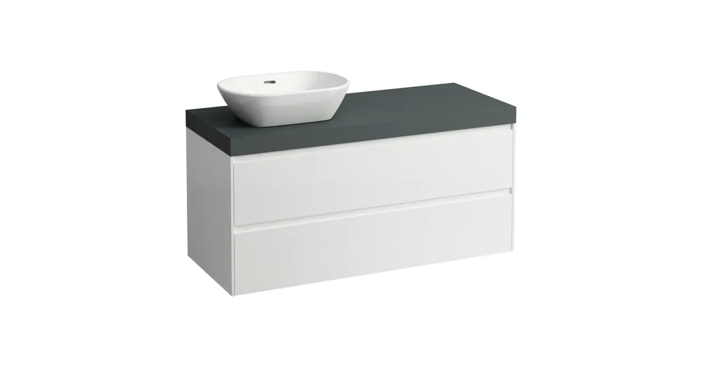 LAUFEN LANI Moduláris alsószekrény, 120 cm, 2 fiókkal, mosdótartó lap 65 mm vastagsággal, kivágással bal oldalon, .266 szürke színben, Fényes Fehér H4055721122611 Kedvezményes ár