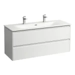 Újdonság LAUFEN PALACE Kombi csomag 120 cm, vékony mosdó alsószekrénnyel, 2 fiókkal, fiók rendezővel együtt. Hagyományos vagy helytakarékos szifonnal H894240 szerelhető, 2 csaplyuk, Fényes Fehér H8607092611071
