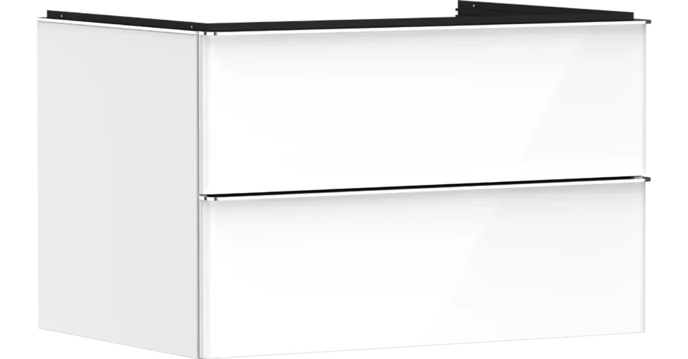 Legkelendőbb Hansgrohe Xelu Q Konzolos mosdószekrény 780/550, magasfényű fehér színű színű, 2 fiókkal, ráültetett mosdótálakhoz 54074000
