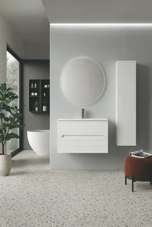 Kiárusítás AdattoCasa Rigo 2 fiókos függesztett alsó bútor, 80 cm, Bianco Neve
