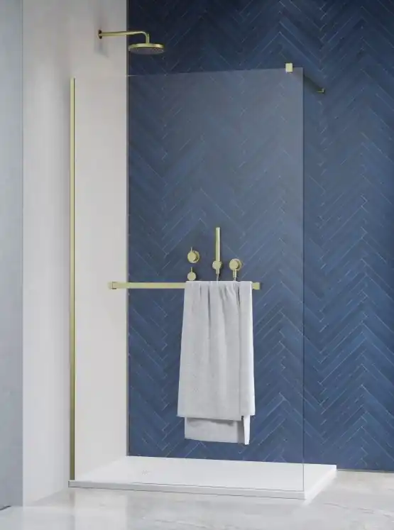 Korlátozott ajánlat Radaway Modo New Brushed Gold II Walk-in szálcsiszolt arany zuhanyfal törölközőtartóval