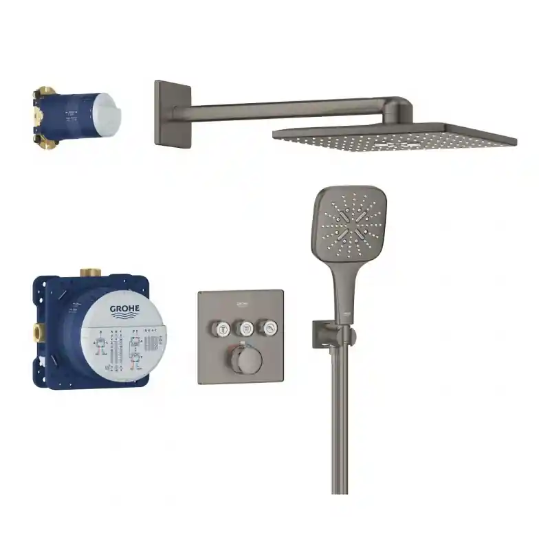 Grohe Grohtherm SmartControl Rejtett brushed hard graphite zuhanyrendszer Rainshower SmartActive 310 Cube fejzuhannyal Gyors szállítás