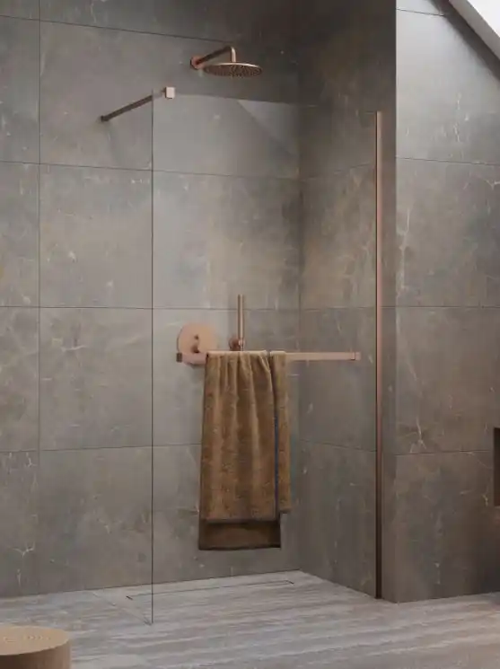 Legjobb ár Radaway Modo New Brushed Copper II Walk-in szálcsiszolt réz zuhanyfal törölközőtartóval