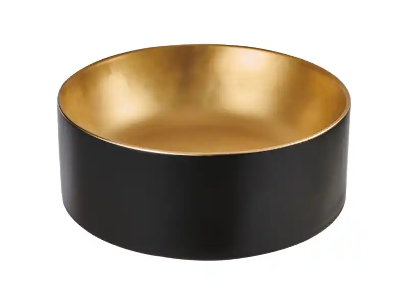 Újdonság Invena KETO mosdókagyló, kerek, asztali, átmérő 42 cm, fekete-arany, PVD/Waterplating