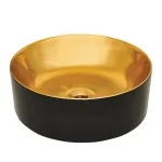 Invena KOS mosdókagyló, kerek, asztali, átmérő 42 cm, fényes, fekete-arany, PVD/Waterplating Legjobb ár