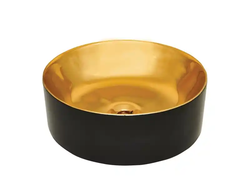 Invena KOS mosdókagyló, kerek, asztali, átmérő 42 cm, fényes, fekete-arany, PVD/Waterplating Legjobb ár