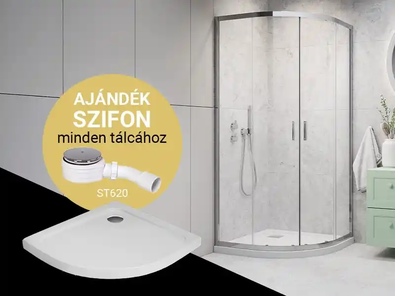 H2O Comfort A íves, króm zuhanykabin 90x90 cm-es méretben + Nero A slim lapos zuhanytálca Azonnal elérhető