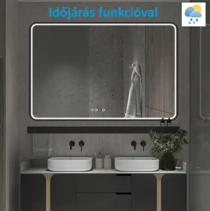 Legjobb ár Balneum Lotus PLUS fekete keretes okos tükör 100x80cm + időjárás funkcióval
