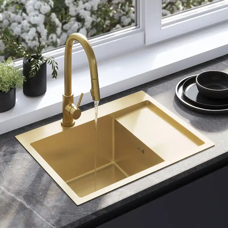 Akció Acél mosogatótálca Fin BRUSH GOLD
