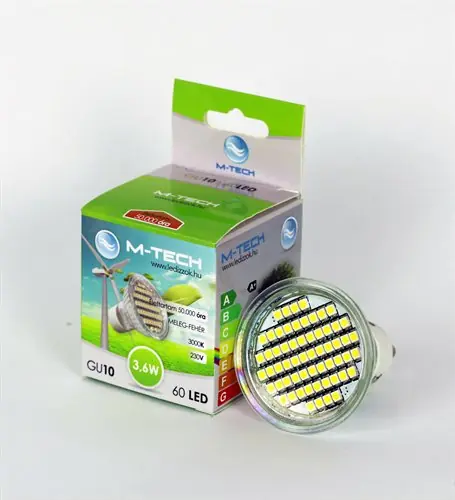 Gyors kiszállítás M-Tech GU10 Spot 60 LED SMD, 230V, 3,6W, 220Lm Meleg Fehér 3000K, 3528, MTL419 led izzóM-tech