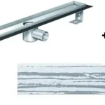 Prémium ACO EXCLUSIVE alacsony (79 mm) zuhanyfolyóka + fehér üveg szürke csíkkal fedlap 800mm hosszú (0153.76.45 + 9010.57.08)ACO