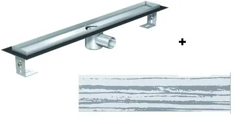 Prémium ACO EXCLUSIVE alacsony (79 mm) zuhanyfolyóka + fehér üveg szürke csíkkal fedlap 800mm hosszú (0153.76.45 + 9010.57.08)ACO
