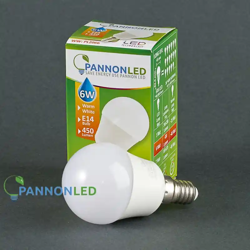 Azonnal elérhető Pannonled LED lámpa E14 Gömb 6Watt SMD 230° WW Meleg fehér, 2066Pannonled