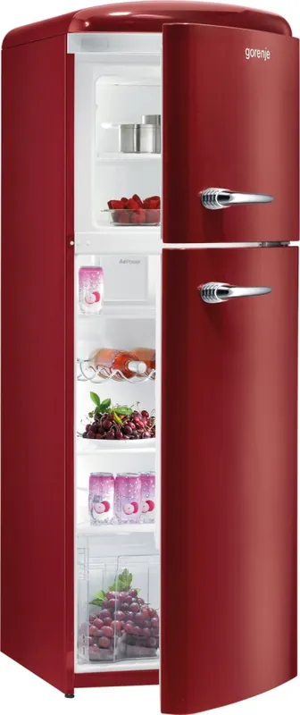 Olcsóbb Gorenje szabadonálló felülfagyasztós hűtőszekrény, old timer, A++, burgundi vörös RF60309ORGorenje