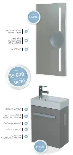 Akciós ár Tboss Modena 40 Lux komplett fürdőszobabútor, kézmosó szekrénnyel, tükörrel (sonoma)Tboss
