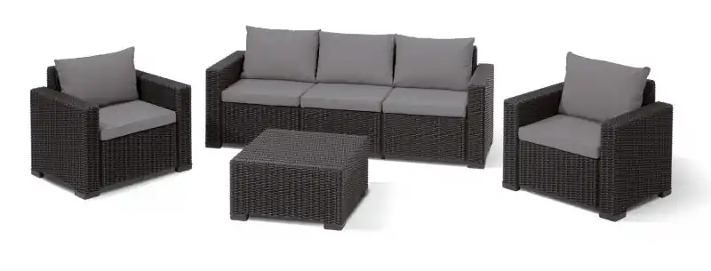 Curver California 3 seater kerti bútor garnitúra, Bútor színe: Barna színben, meleg taupe párnávalCurver Prémium