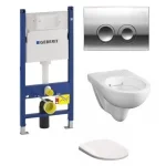 Geberit Duofix Basic 111.153.00.1 szerelő elem kompletten króm nyomólappal, Geberit 500.265.00.1 perem nélküli wc-vel, normál ülőkévelGeberit Vedd meg online