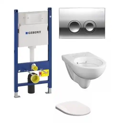 Geberit Duofix Basic 111.153.00.1 szerelő elem kompletten króm nyomólappal, Geberit 500.265.00.1 perem nélküli wc-vel, normál ülőkévelGeberit Vedd meg online