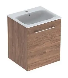 Végkiárusítás Geberit Selnova Square mosdószekrény, keskeny peremű mosdóval, egy ajtós, Feketedió hickory/Melaminos faszerkezet 501.250.00.1Geberit