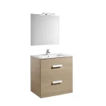 Roca Pack Debba 700 alsószekrény két fiókkal és mosdóval tükörrel és spotlámpával LED, textúrázott tölgy A855985155Roca Outlet
