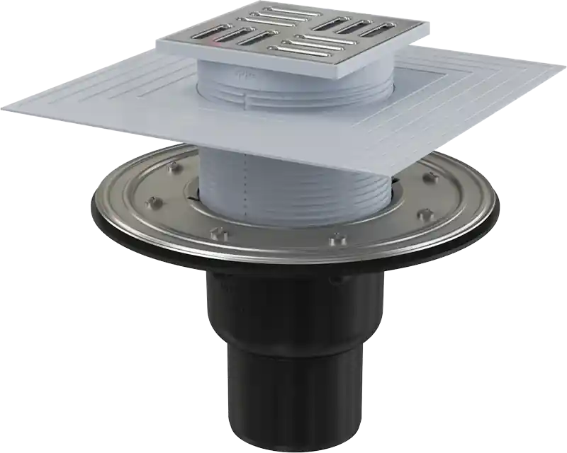 ALCA (Alcaplast) APV4344 Padlóösszefolyó 105×105/50/75 mm függőleges, rozsdamentes rácsAlcaplast Újdonság