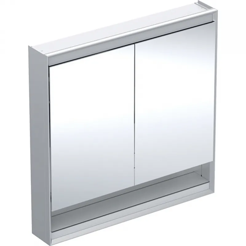 Szuper ajánlat Geberit ONE tükrös szekrény nyitott polccal és ComfortLight világítással, 90x90 cm, eloxált alumínium 505.833.00.1Geberit