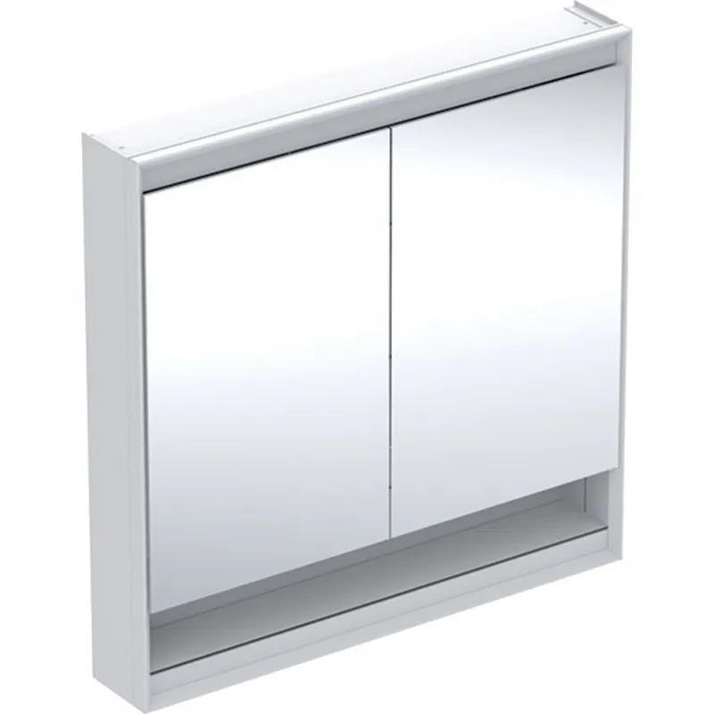 Expressz kézbesítés Geberit ONE tükrös szekrény nyitott polccal és ComfortLight világítással, 90x90 cm, fehér/porszórt alumínium 505.833.00.2Geberit