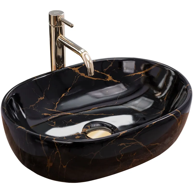 Akciós ár Rea Amelia Marble 48x34,5 cm pultra ültethető mosdó, fekete REA-U8000Rea