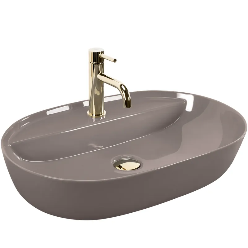 Különleges ajánlat Rea Aura 61 Beige Shiny pultra ültethető mosdó 61x41 cm, barna REA-U6381Rea