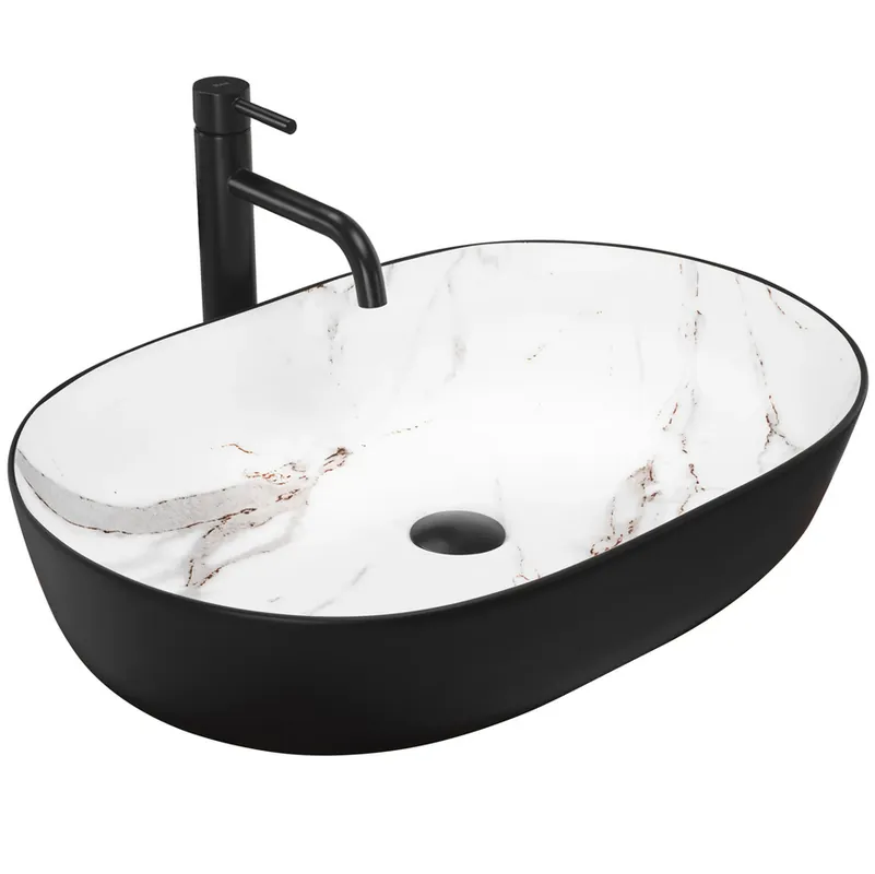 REA Cleo 61 BLACK AIAX MATT pultra ültethető mosdó 60,5x41 cm, fekete/márvány mintás REA-U6625Rea Alacsony ár