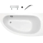 Besco MILENA PREMIUM 150x70 cm jobbos aszimmetrikus kád fejpárnával és kapaszkodóval, fehér WAM-150-NPSBesco Csak ma