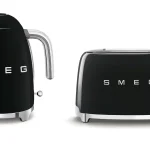 Gyors szállítás SMEG retro vízforraló és kenyérpirító szett, fekete TSF01BLEU/KLF03BLEUSMEG